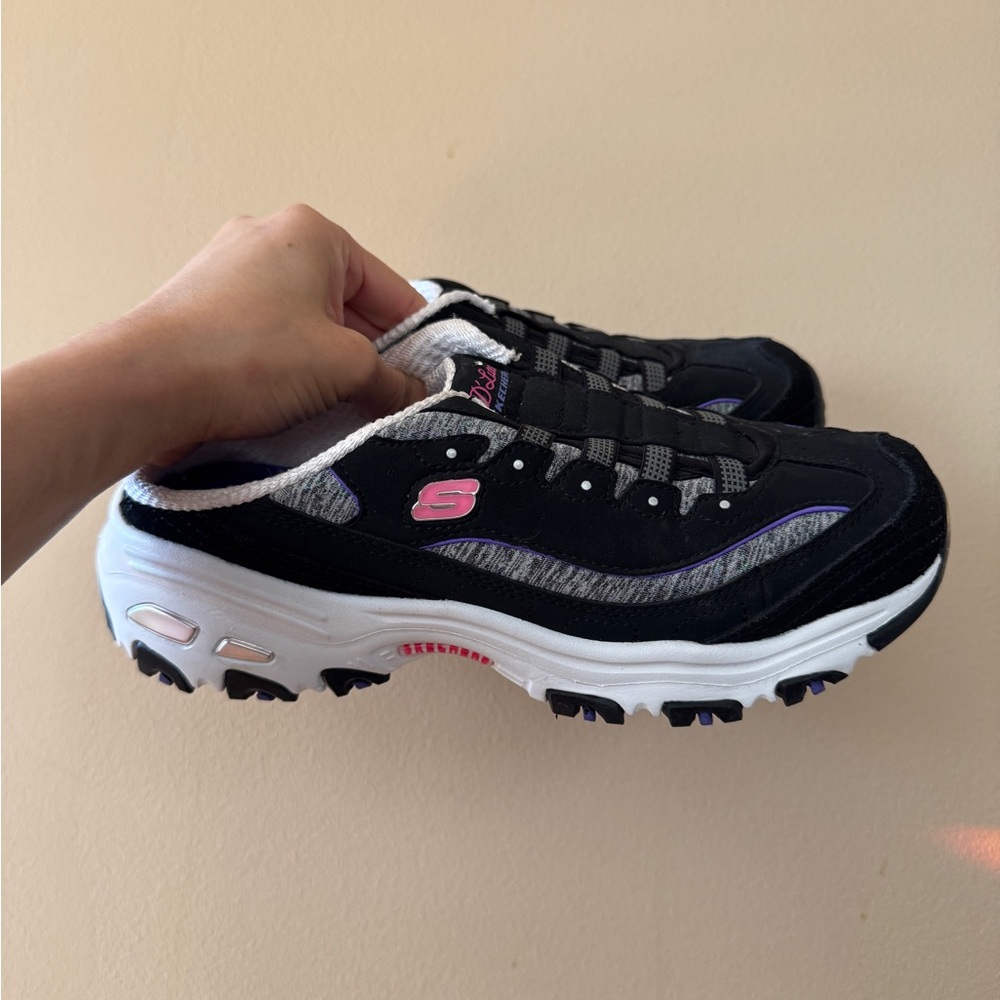Skechers Black and White Chunky D Lites Sneakers with Rugged Sole